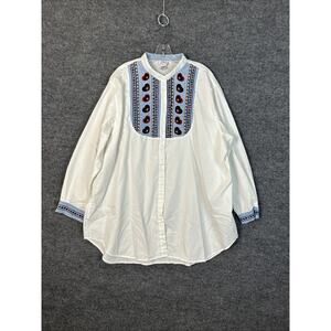 Vintage CST Studio Womens Tunic Button Up Shirt Sz 26W Embroidered Cottage Core